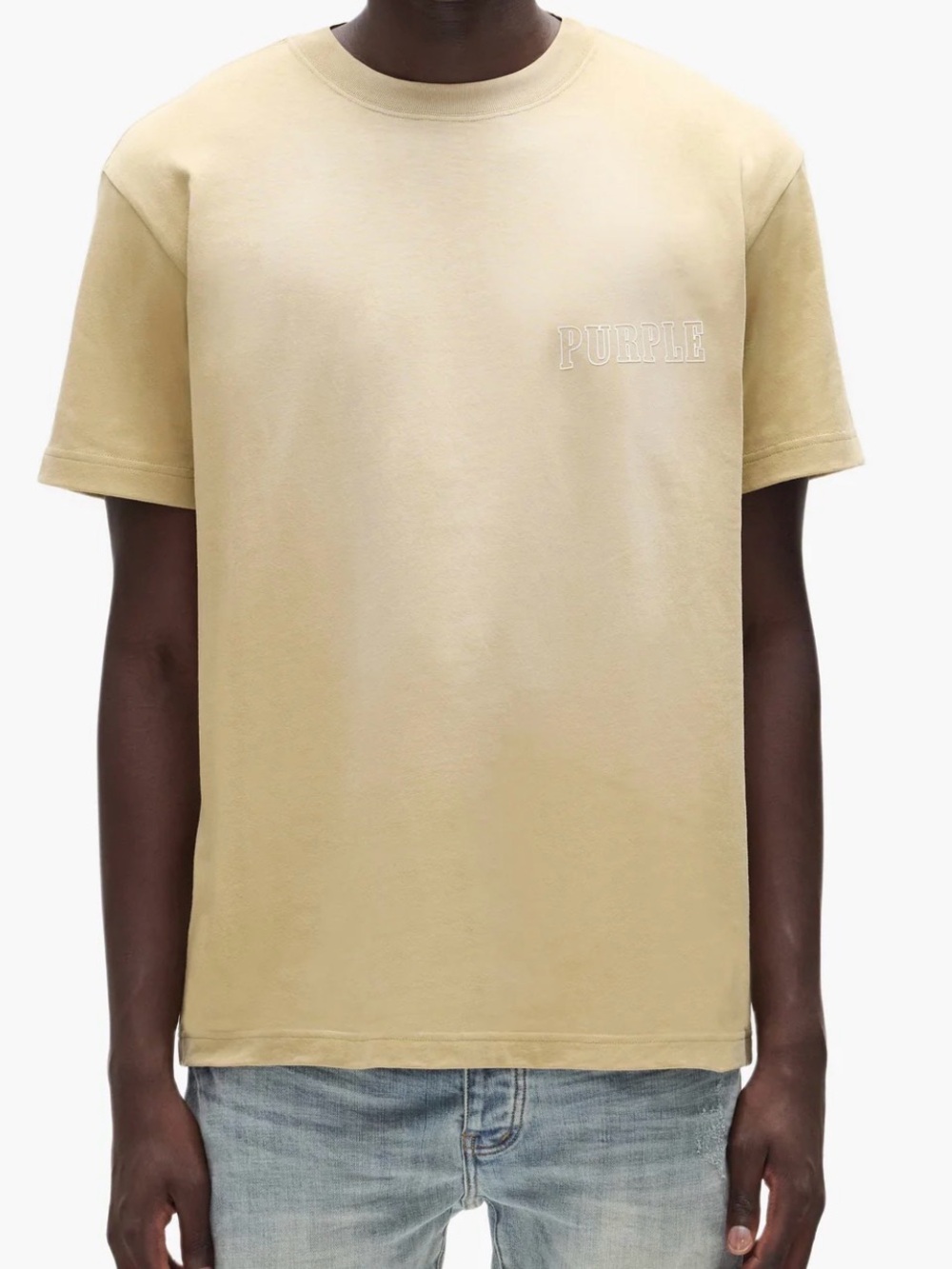 PURPLE Embroidered Short-Sleeve Tee in Cream